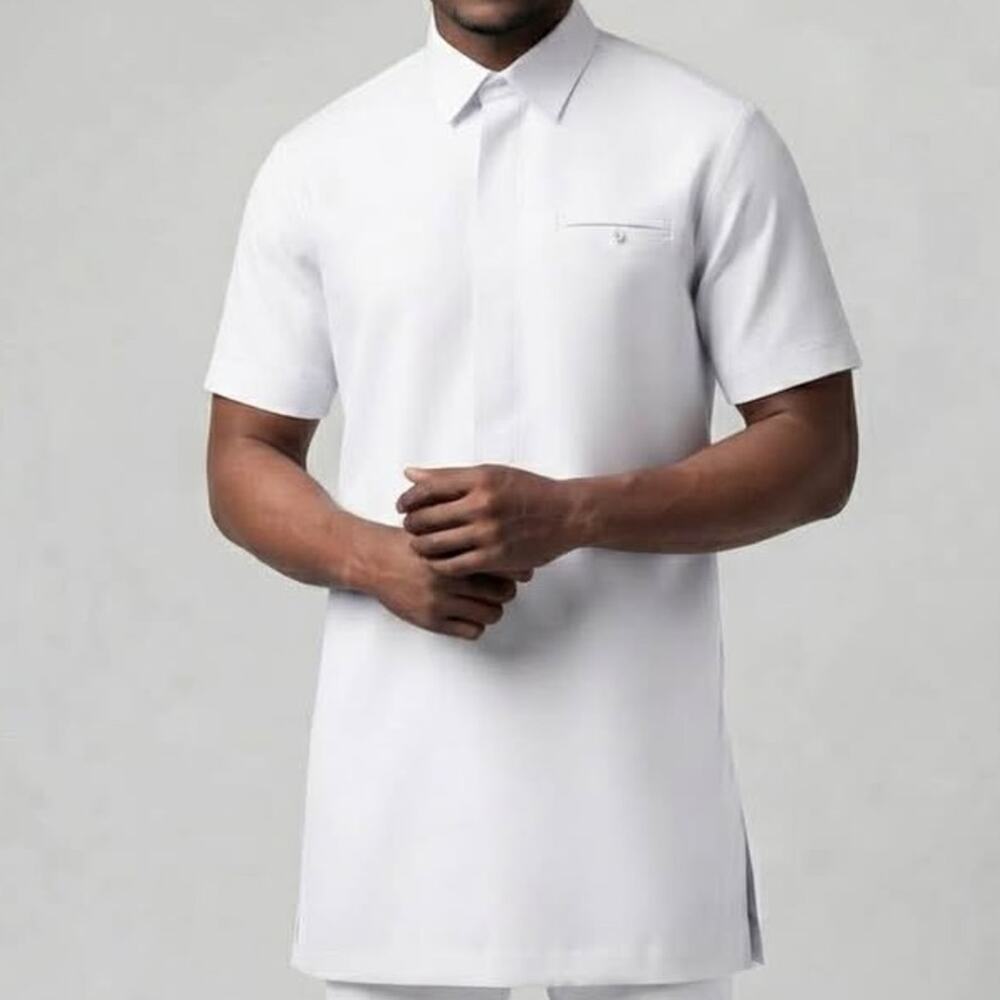 Men's White Short-Sleeve Tunic Shirt dasiki